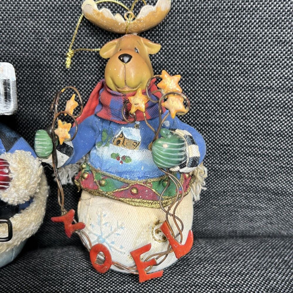 Roly Poly Christmas Ornaments Lot Of 3 Cloth Mache Snowman Santa Moose - Picture 4 of 8